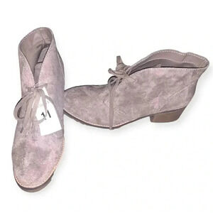 Merona Boots Womens Ankle Booties Brown Suede Block Heels Lace Up Almond Toe